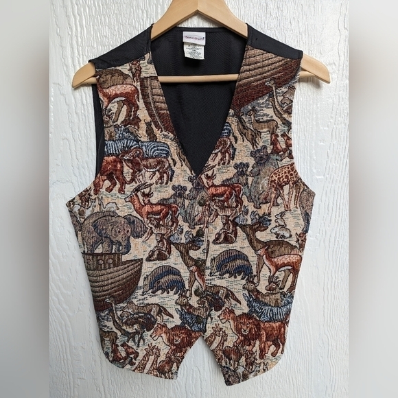American Vintage Jackets & Blazers - Vintage Bobbie Brooks Noah's Ark Animals Tapestry Vest Women's Size Medium
